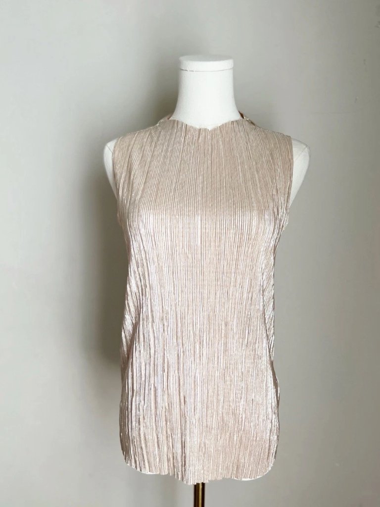Anthropologie Eri + Ali Women's Gold Pleated Swing Tank Top Size L